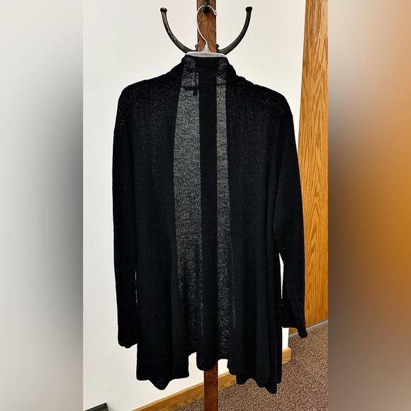 Women's XL Black Wool Crepe Eileen Fisher Open Front Cardigan - Picture 7 of 11